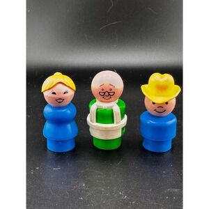 Vtg Fisher Price Little People Mom Farmer‎ Mr. Hooper Grandpa READ 1970s